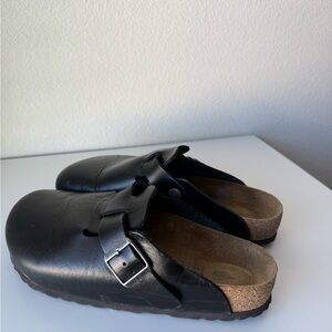 Birkenstock Black Leather Boston Clogs